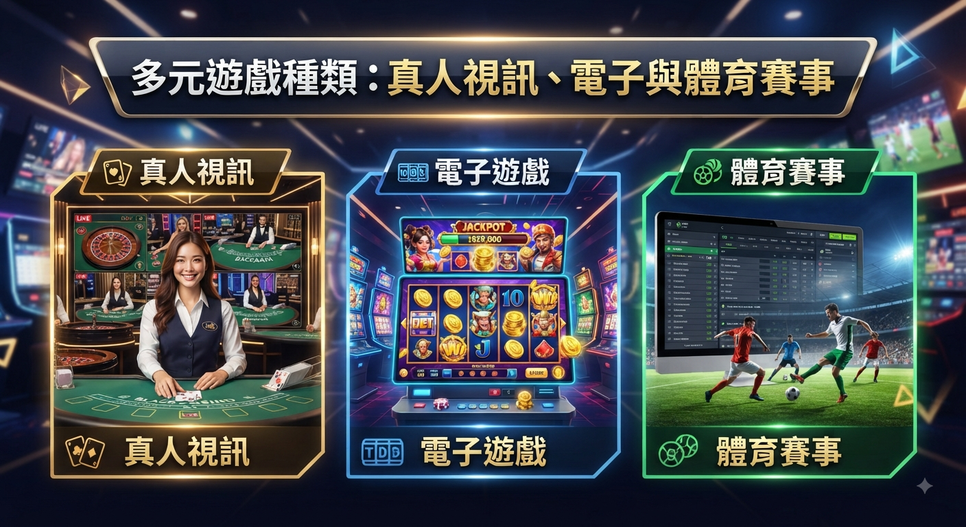 多元遊戲種類：真人視訊、電子與體育賽事
